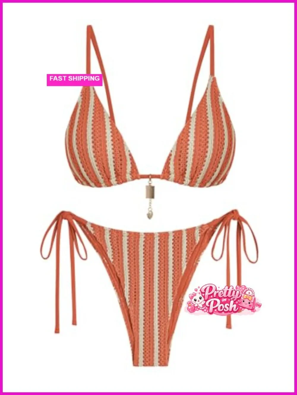 Crochet Knit Bikini Set Cheeky Brazilian Thong High Cut Swimsuit